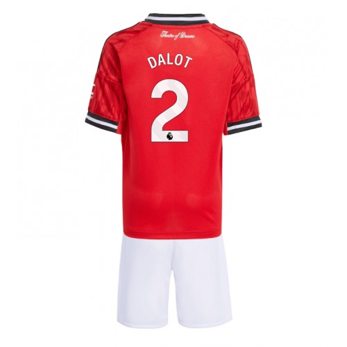 Manchester United Diogo Dalot #2 Replika Hemmatröja Barn 2025-26 Kortärmad (+ Korta byxor)